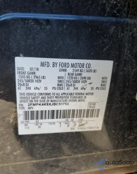 2018 Ford Edge Titanium из США, поврежденный, VIN 2FMPK4K8XJBC51753